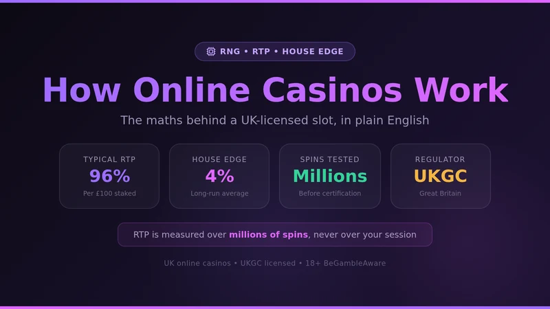 How UK online casinos work — 96% typical RTP, 4% house edge, UKGC regulated