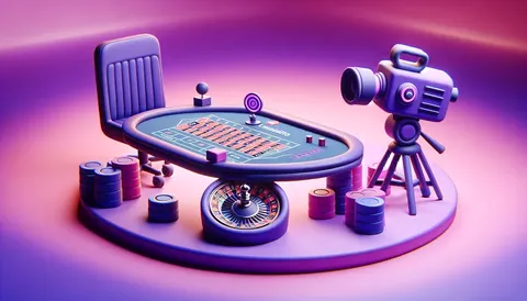 Live casino studio table with camera, wheel and chips